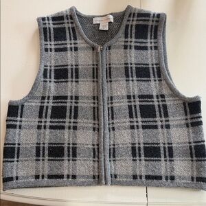 Gray and Black Plaid Boiled wool zip up Sweater Vest